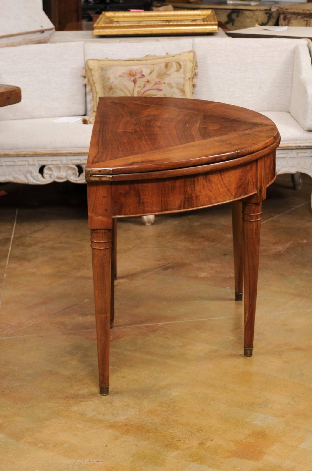 French Louis XVI Period Late 18th Century Folding Top Walnut Demilune Table 1