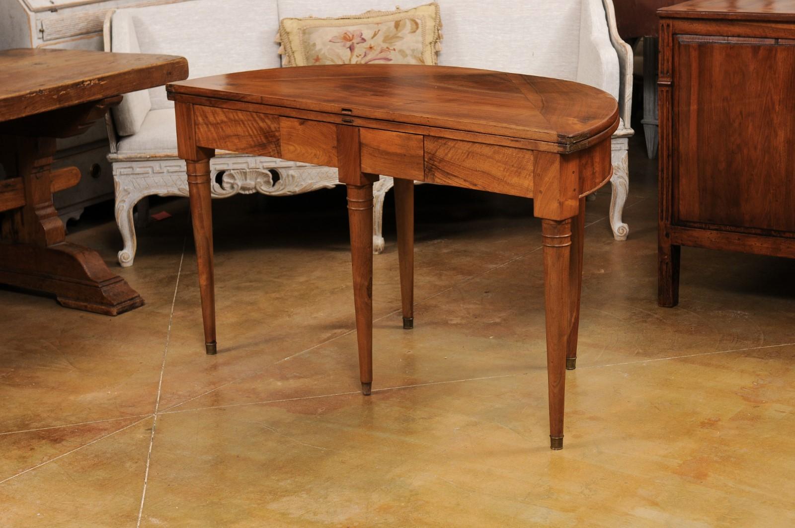 French Louis XVI Period Late 18th Century Folding Top Walnut Demilune Table 3