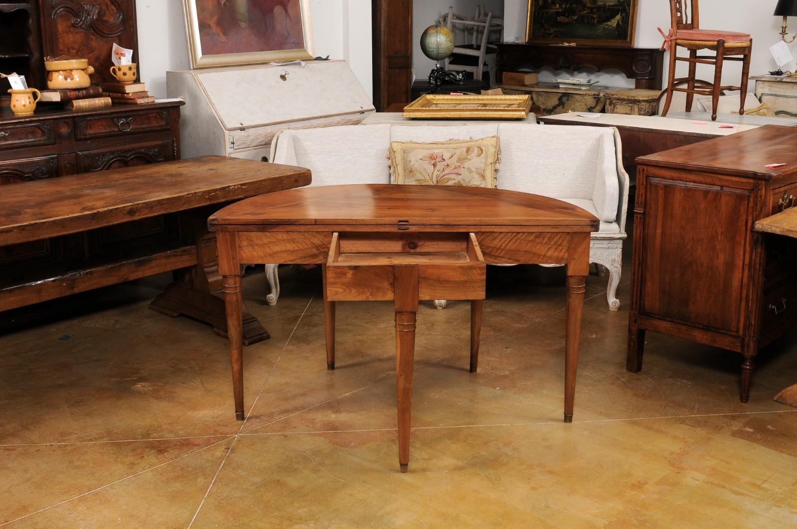French Louis XVI Period Late 18th Century Folding Top Walnut Demilune Table 4