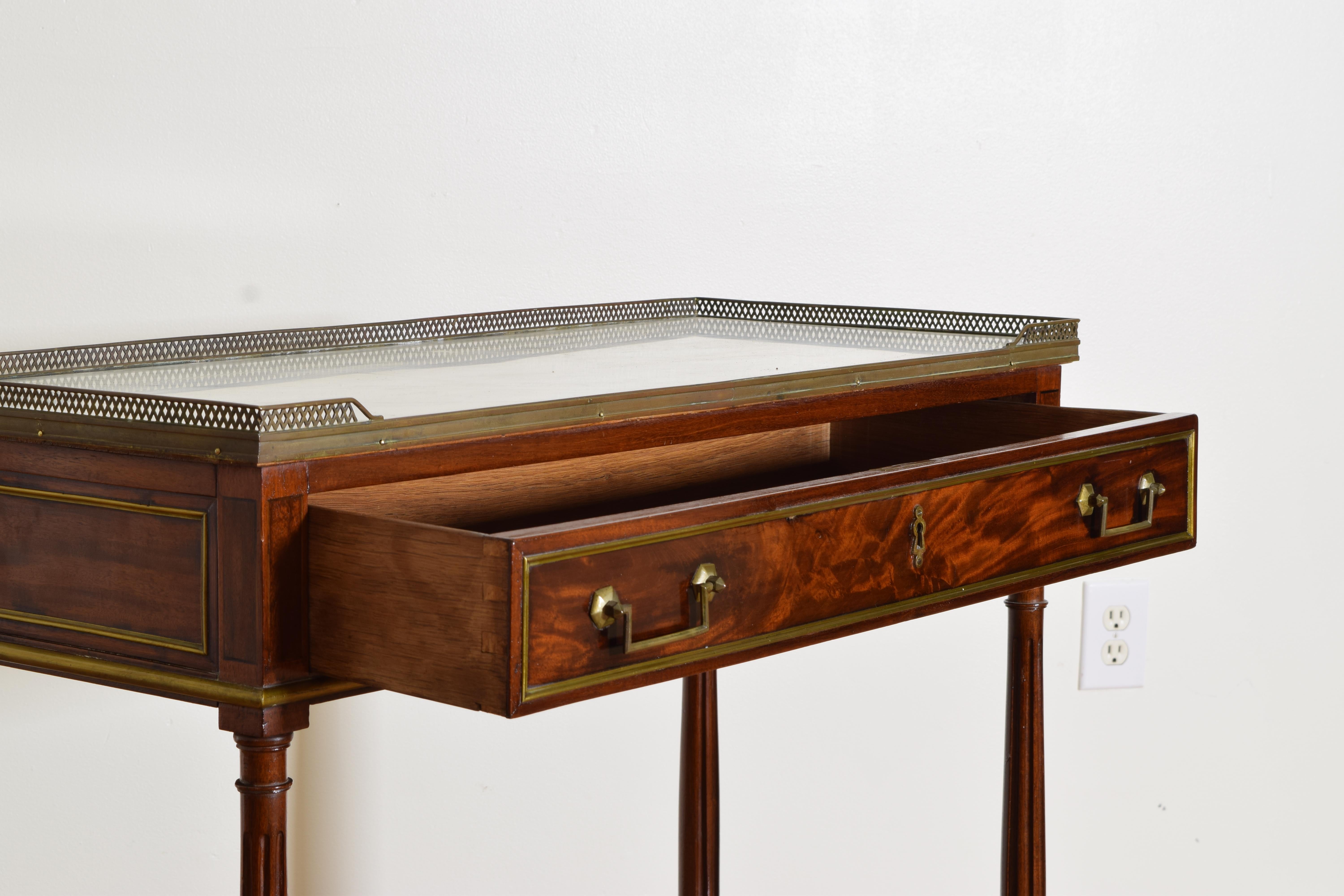 French Louis XVI Period Mahogany, Marble-Top, and Brass Console Table In Good Condition In Atlanta, GA