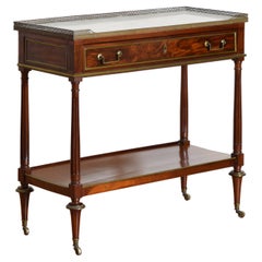 Antique French Louis XVI Period Mahogany, Marble-Top, and Brass Console Table