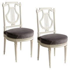 French Louis XVI Period Painted Lyre Chairs, Signed Jean Baptiste Sene, C. 1780