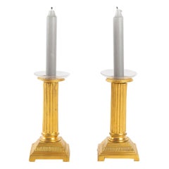 French Louis XVI Period, Pair of Chiseled Gilt-Bronze Candlesticks, circa 1780