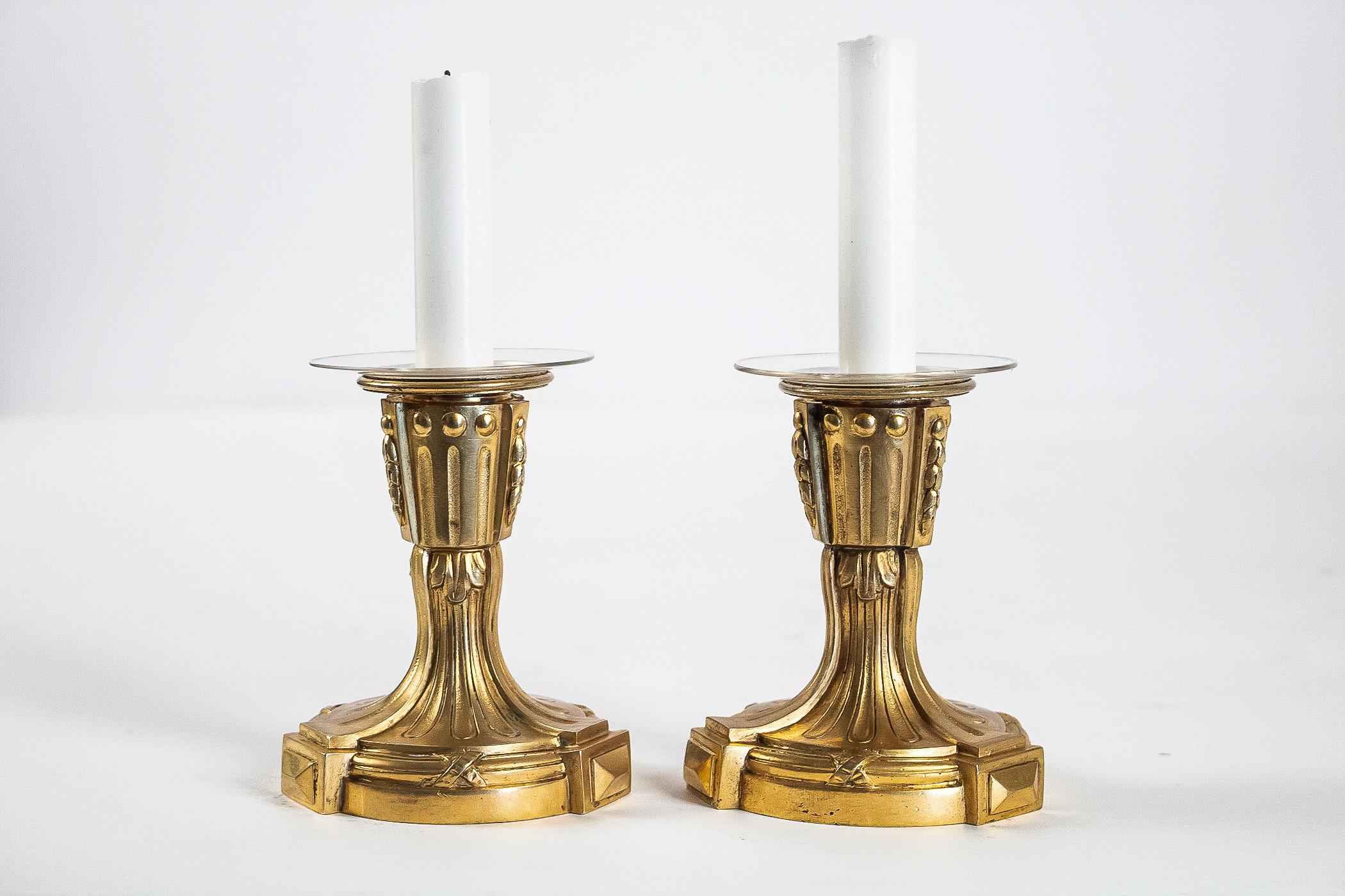 French Louis XVI Period Pair of Small Gilt Bronze Candlesticks, circa 1780 7