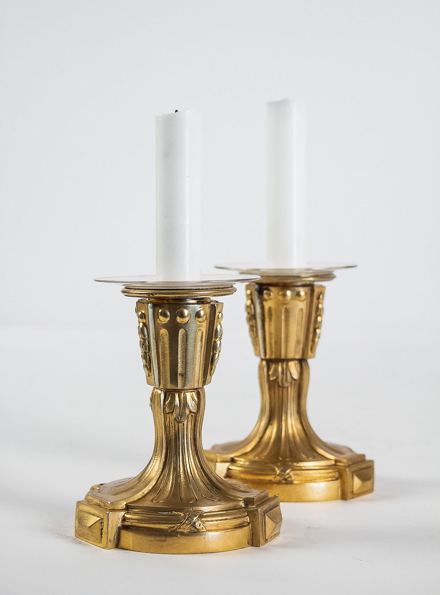 French Louis XVI Period Pair of Small Gilt Bronze Candlesticks, circa 1780 8