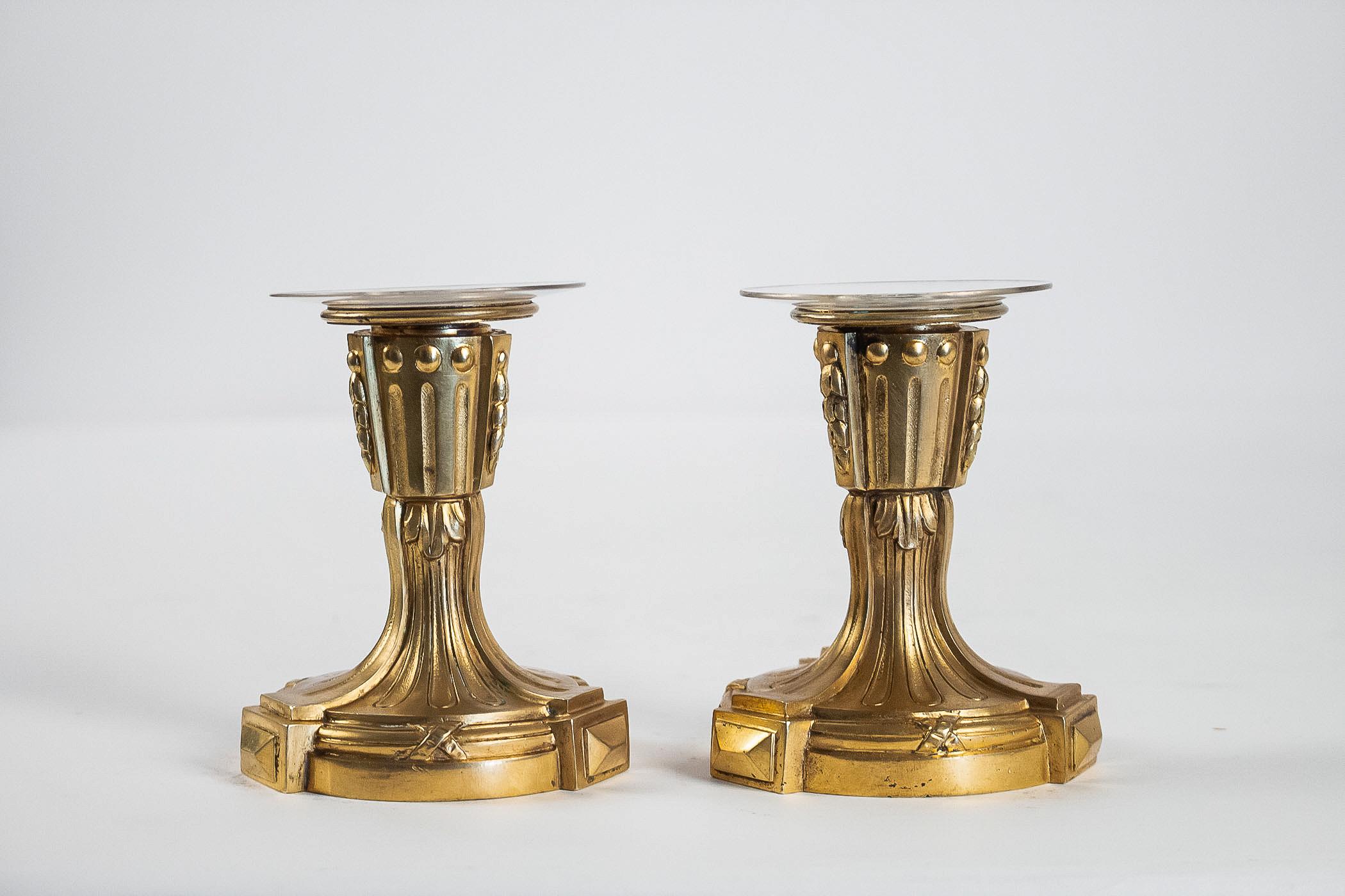 Late 18th Century French Louis XVI Period Pair of Small Gilt Bronze Candlesticks, circa 1780