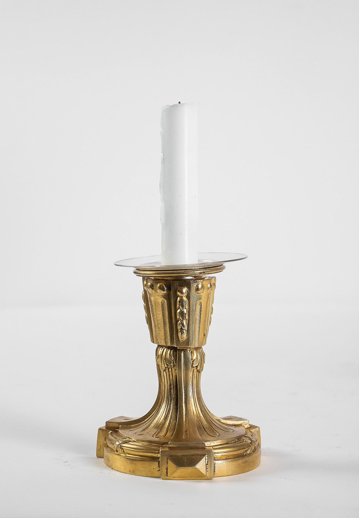 French Louis XVI Period Pair of Small Gilt Bronze Candlesticks, circa 1780 5