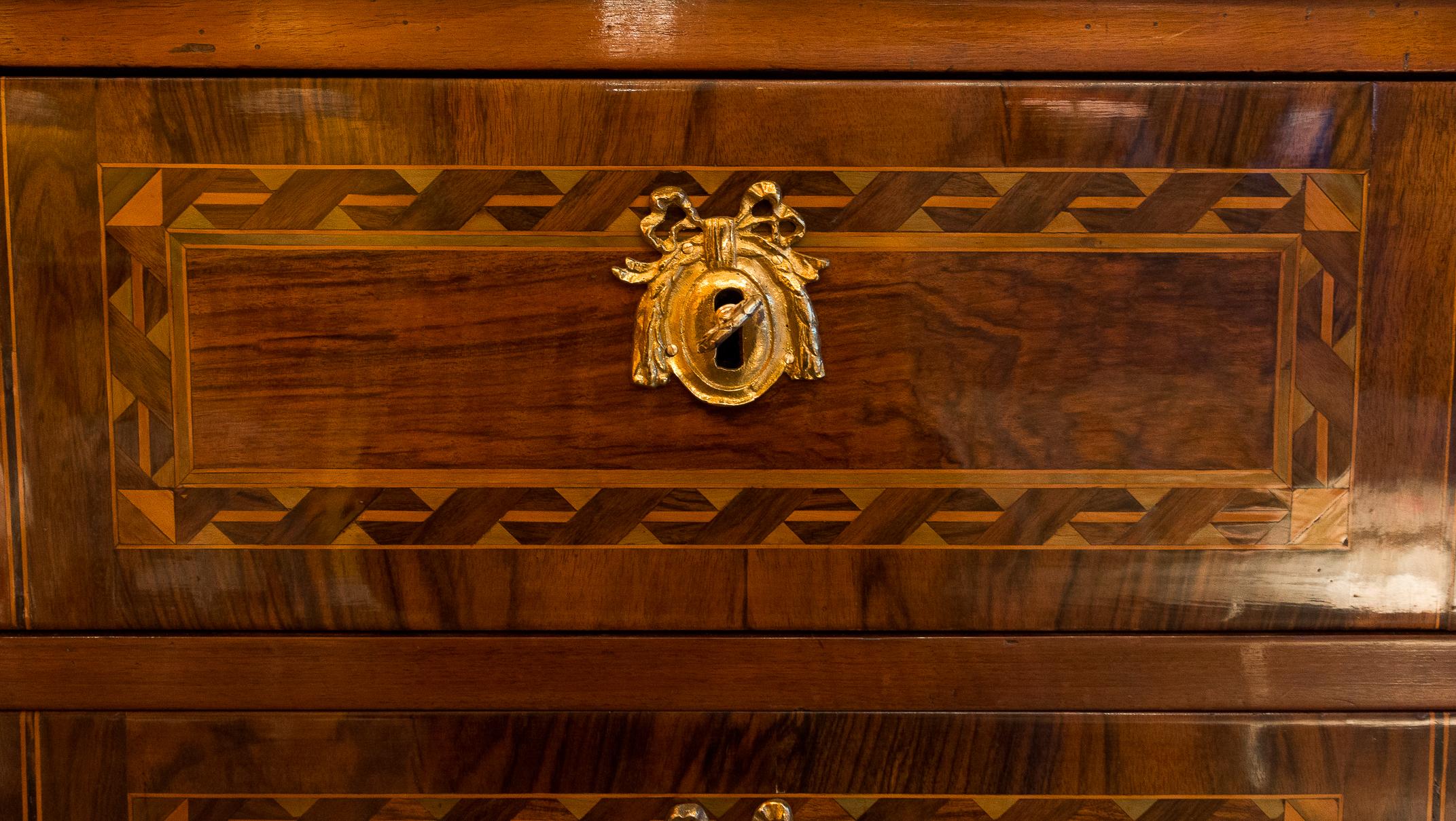 French Louis XVI Period Walnut and Marquetry Commode, circa 1780 5