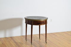 French Louis XVI Period Walnut, Marble, & Leather Bouillotte Table, 4thq 18thc.