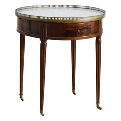 French Louis XVI Period Walnut, Marble, & Leather Bouillotte Table, 4thq 18thc.