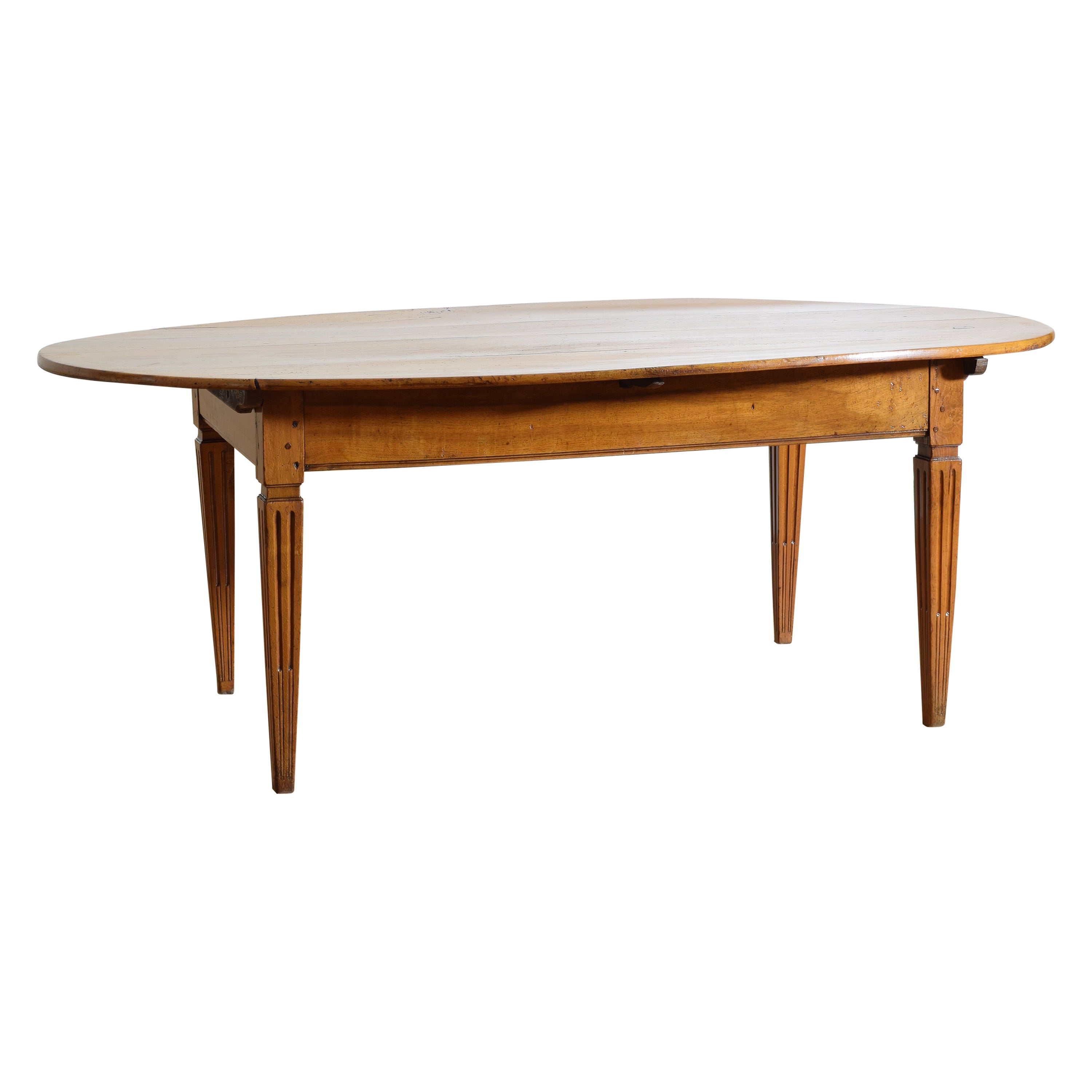 Mesa de comedor ovalada francesa de nogal del periodo Luis XVI, último cuarto del siglo XVIII