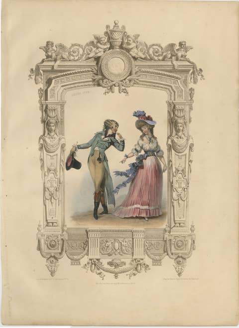 French Louis XVI Promenade Costume Lithograph, 1792 – Published 1847