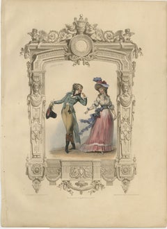 French Louis XVI Promenade Costume Lithograph, 1792 – Published 1847