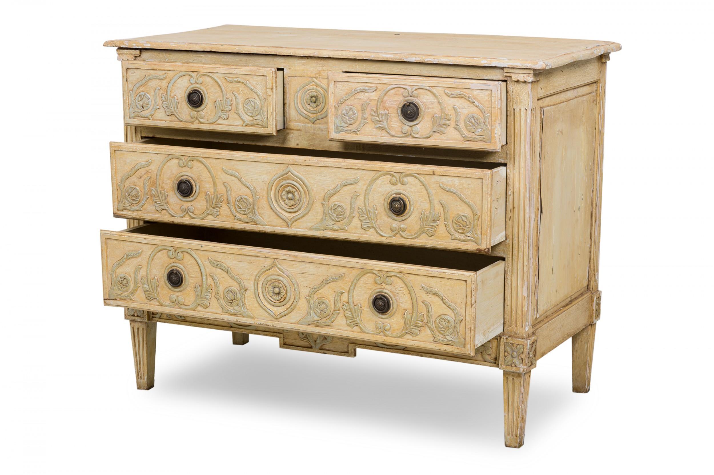 French Louis XVI Provincial Style 4-Drawer Beige and Gray Painted Commode For Sale 1