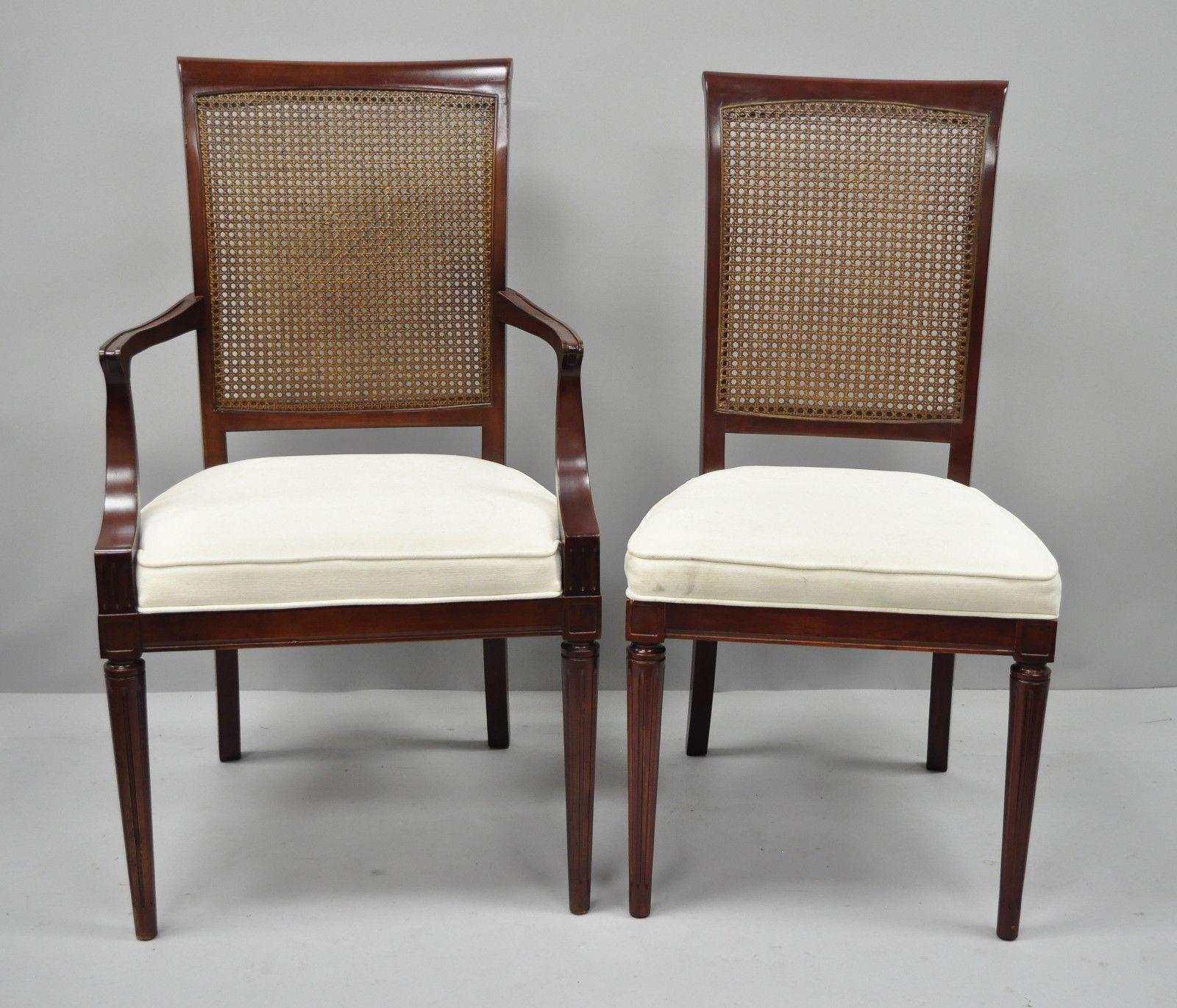 French Louis XVI Provincial Style Cane Back Cherry Wood Dining Chairs Set of Six In Good Condition In Philadelphia, PA