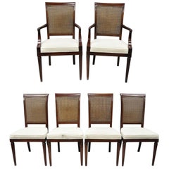 French Louis XVI Provincial Style Cane Back Cherry Wood Dining Chairs Set of Six