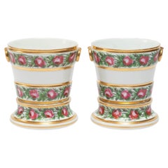 French Louis XVI Queen's Factory Paris Porcelain Cachepots or Orchid Flower Pots