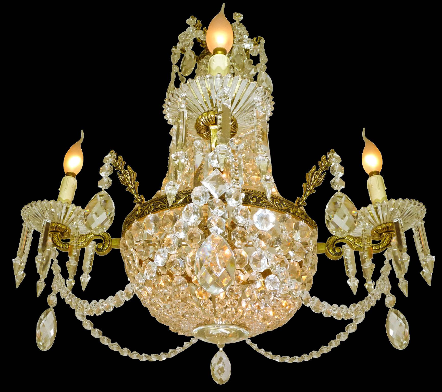 French Louis XVI Regency Empire Cut Crystal & Bronze 10-Light Basket Chandelier For Sale 2