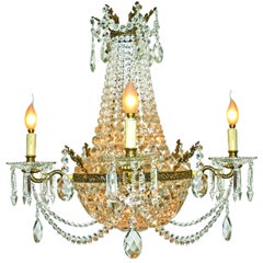 Lampadario a cesto francese Luigi XVI Regenza Impero in cristallo tagliato e bronzo a 10 luci