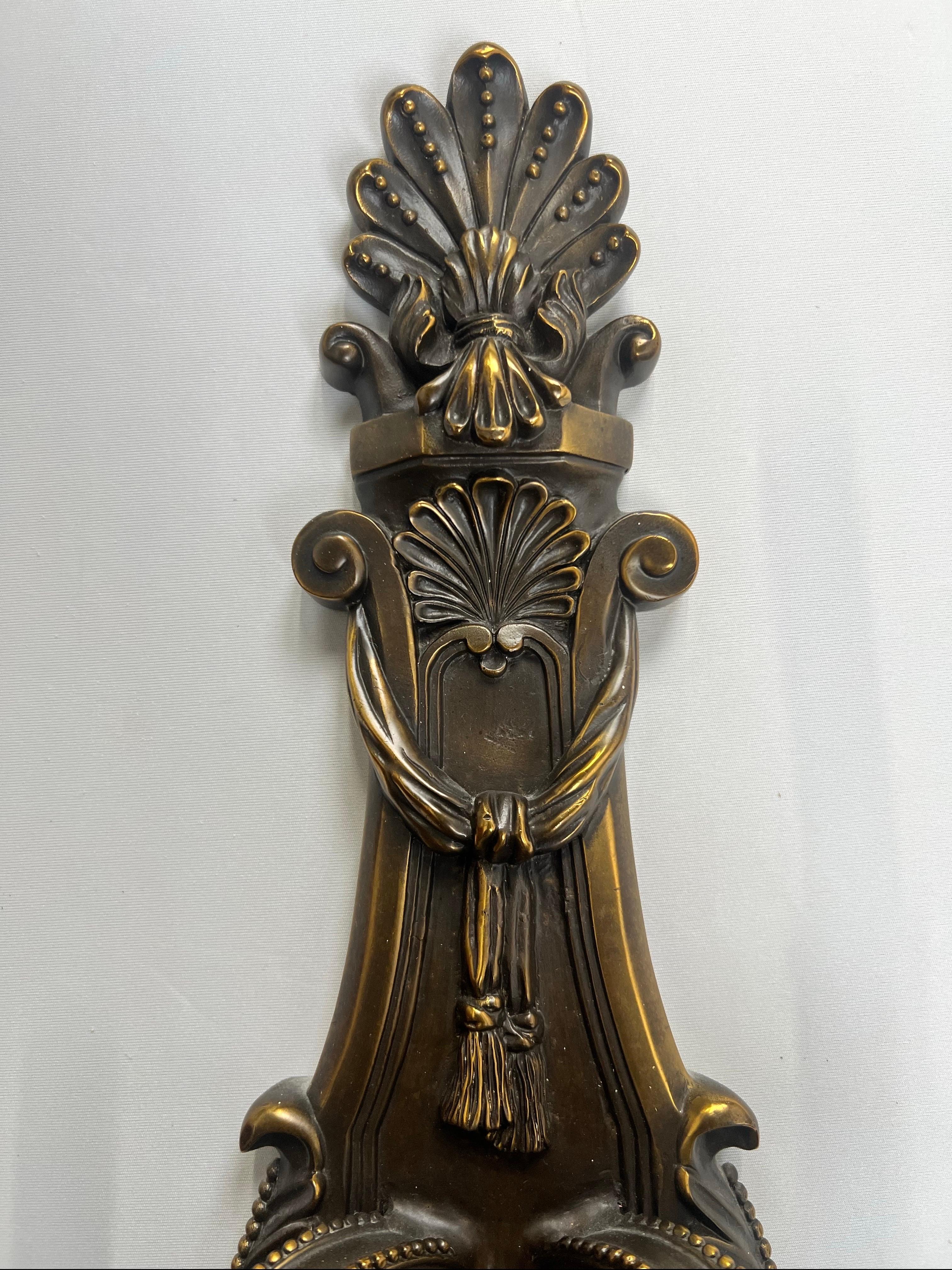 French Louis XVI Revival Style Patinated Bronze Wall Sconce Two Arms,  a Pair For Sale 6