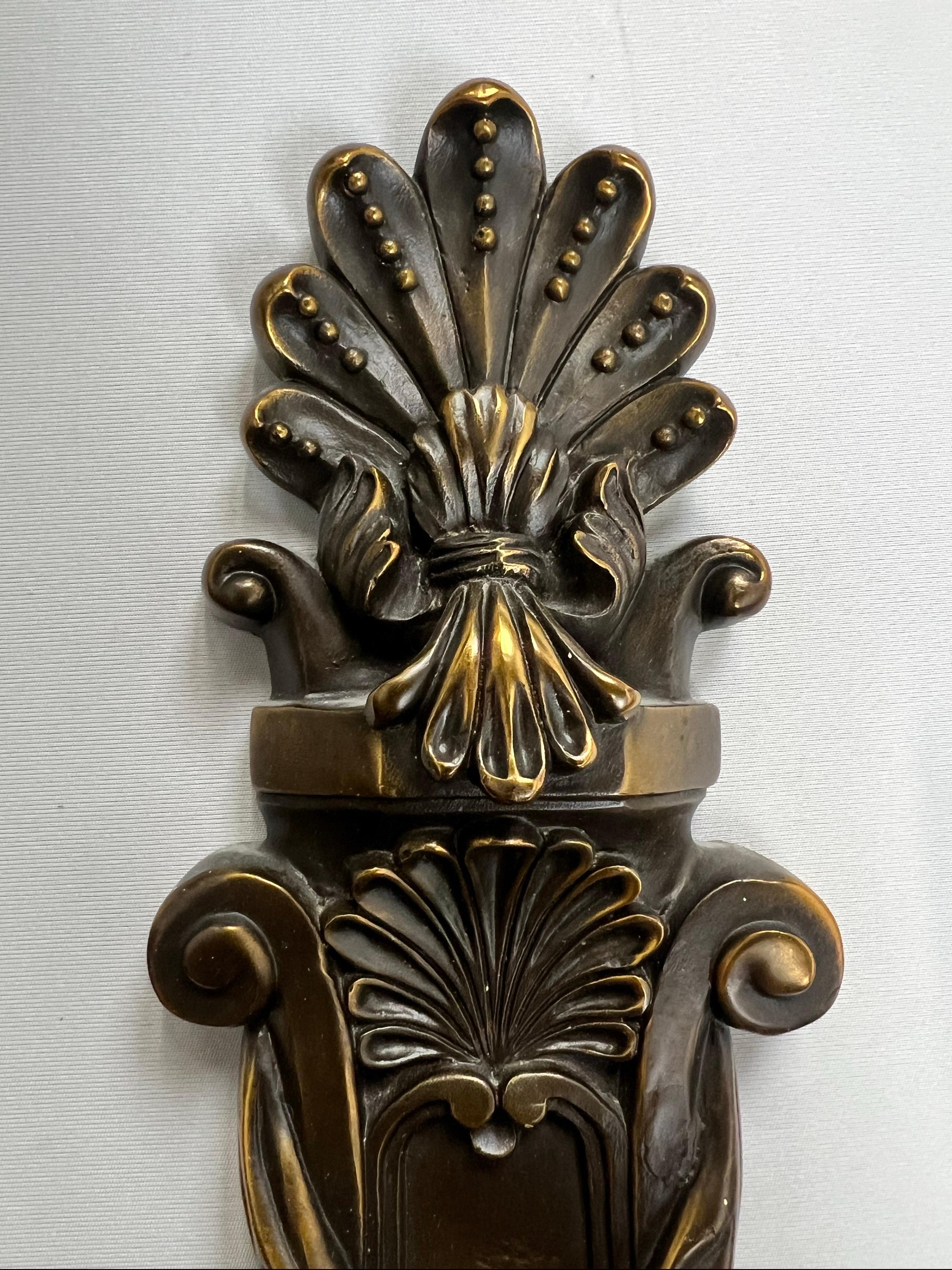 French Louis XVI Revival Style Patinated Bronze Wall Sconce Two Arms,  a Pair For Sale 9