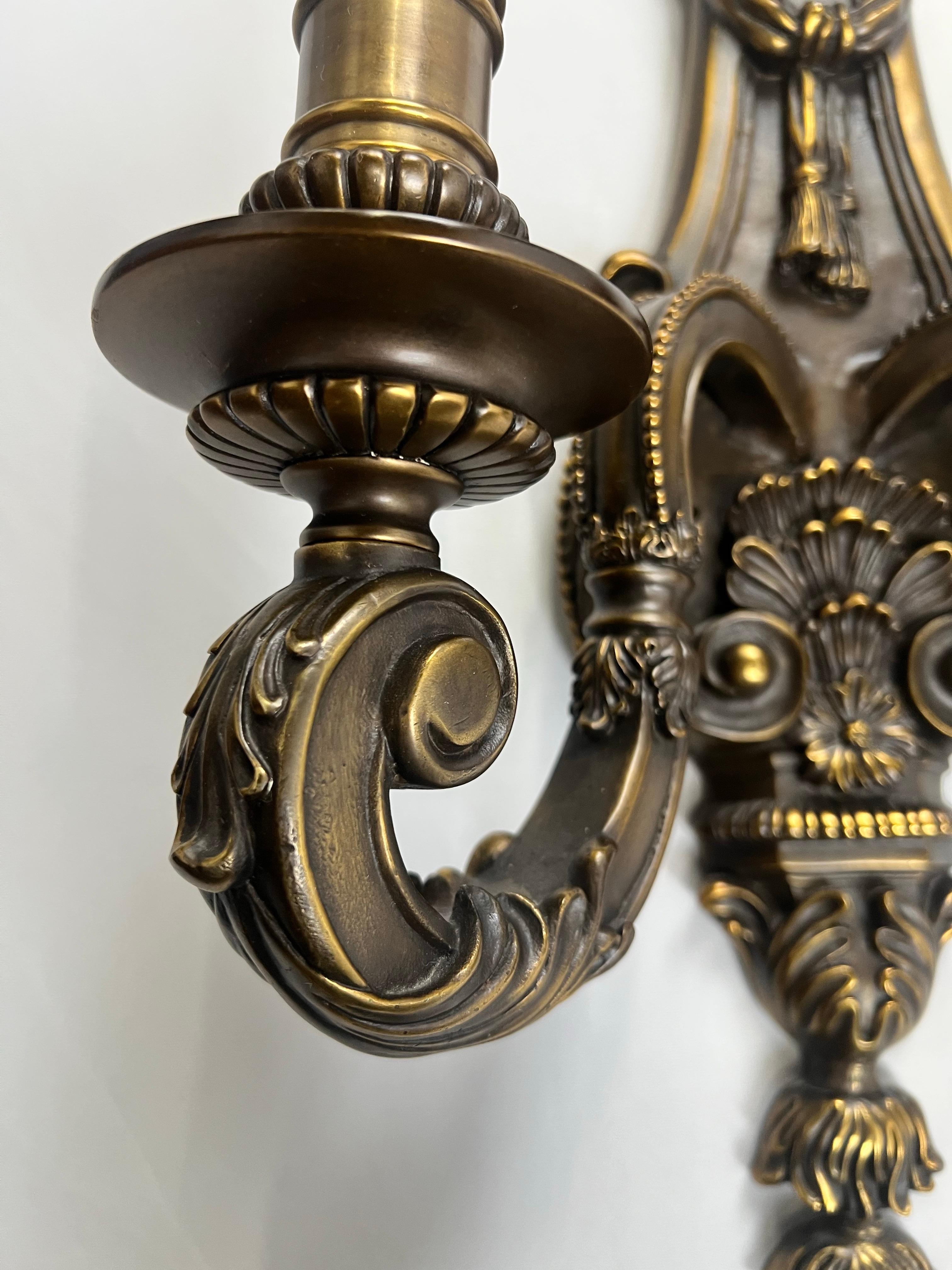 20th Century French Louis XVI Revival Style Patinated Bronze Wall Sconce Two Arms,  a Pair For Sale