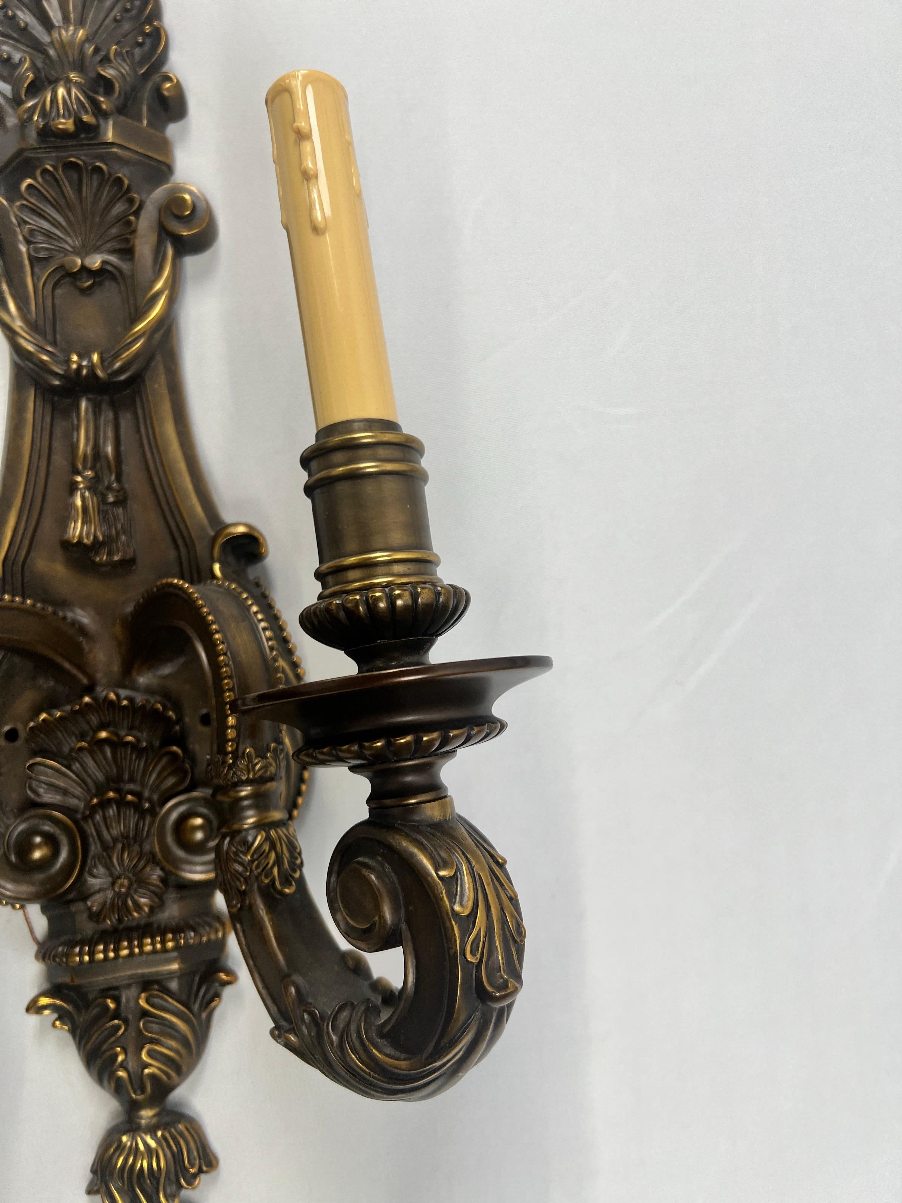French Louis XVI Revival Style Patinated Bronze Wall Sconce Two Arms,  a Pair For Sale 3