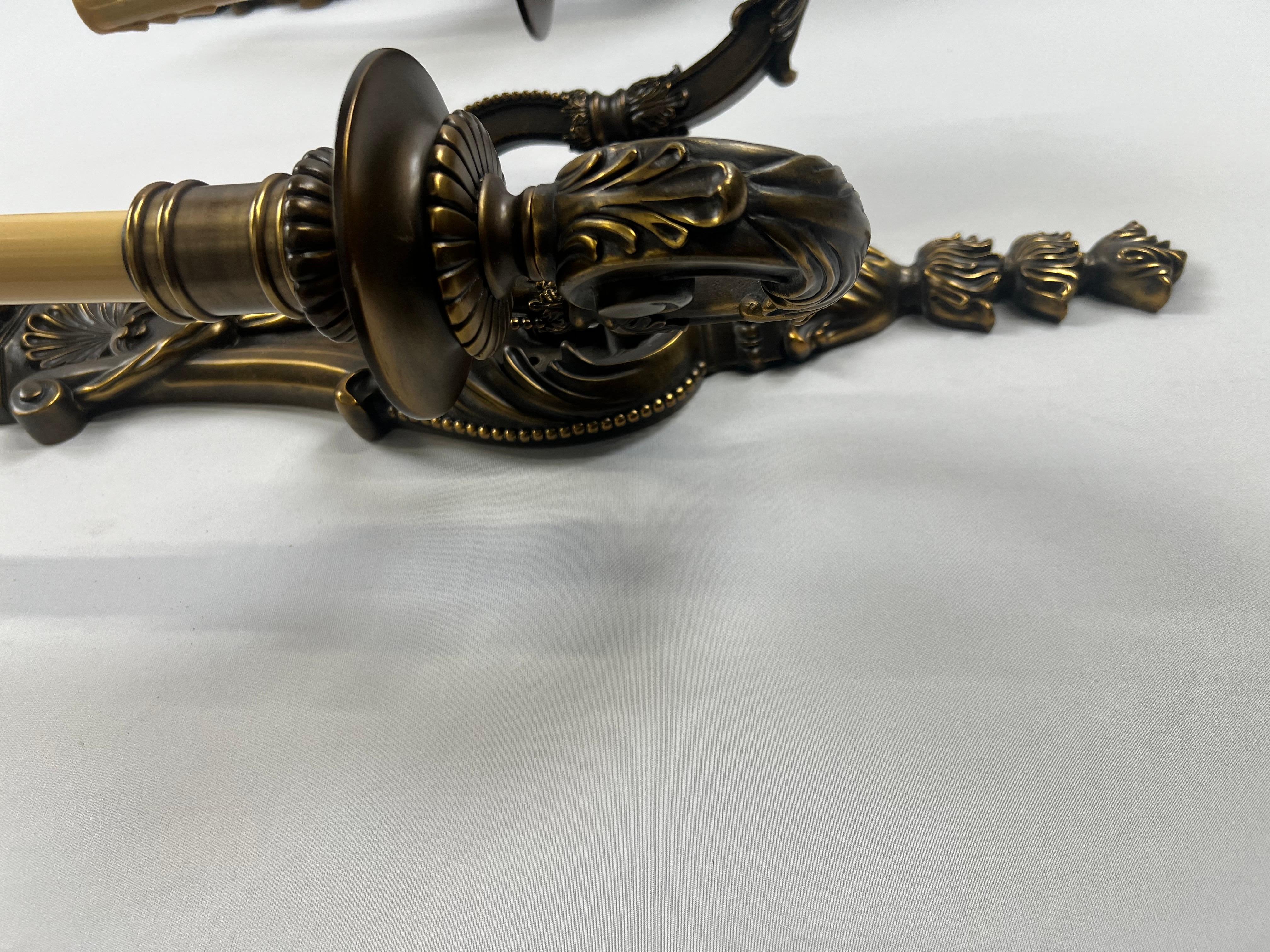 French Louis XVI Revival Style Patinated Bronze Wall Sconce Two Arms,  a Pair For Sale 5