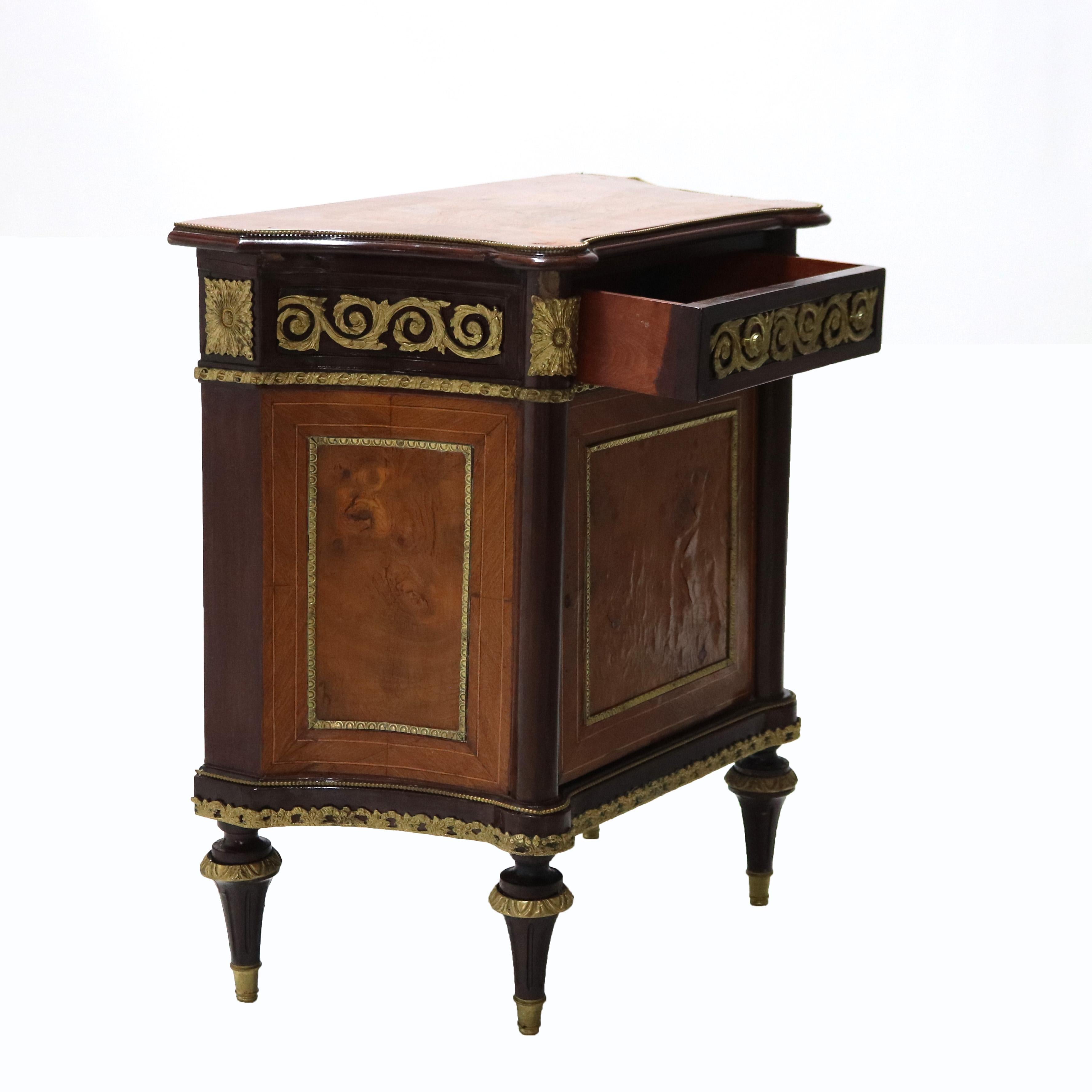 French Louis XVI Rosewood, Kingwood Marquetry & Ormolu Side Cabinet 20thC In Good Condition For Sale In Big Flats, NY