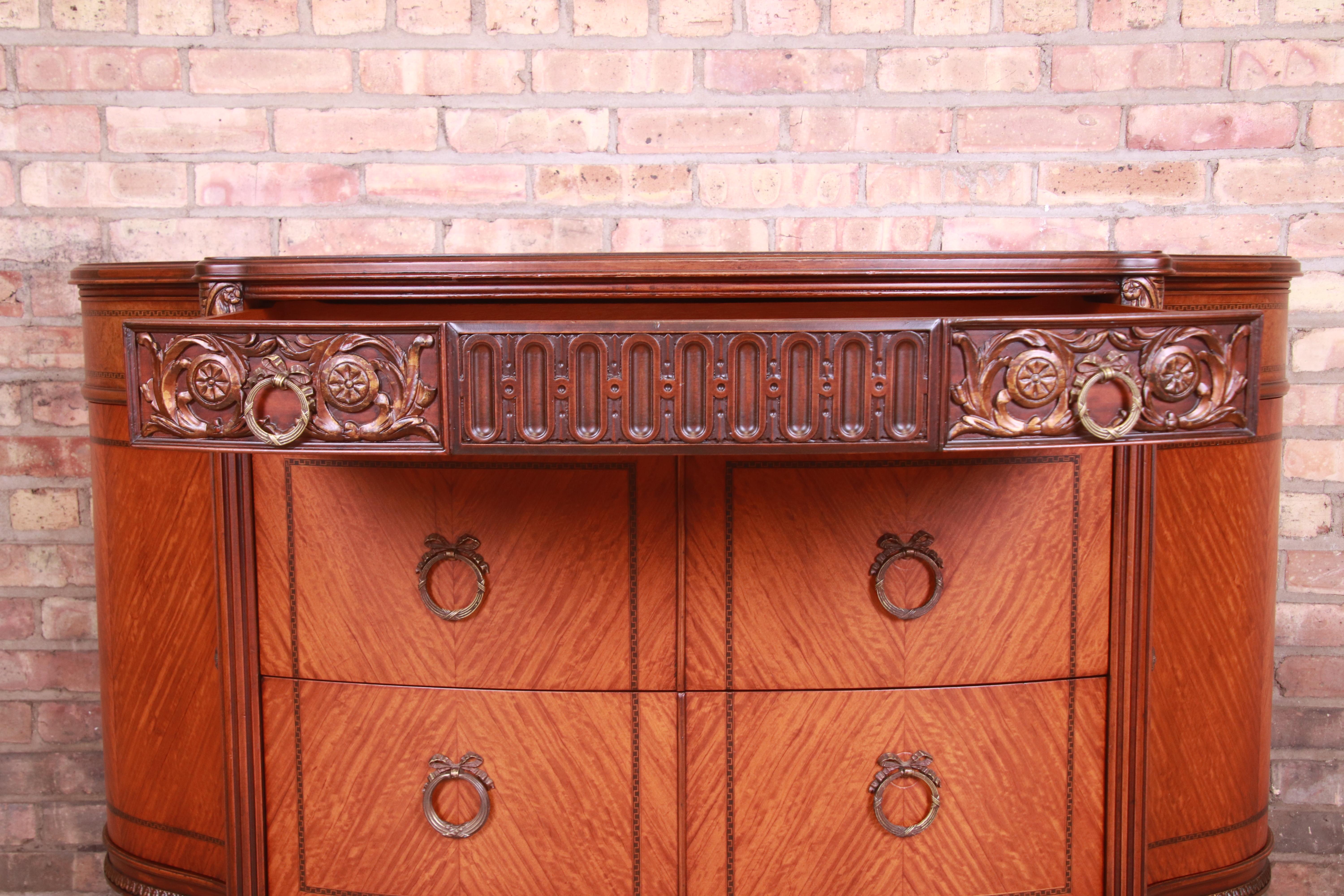 French Louis XVI Satinwood and Mahogany Demilune Dresser by Saginaw, Circa 1920s 2