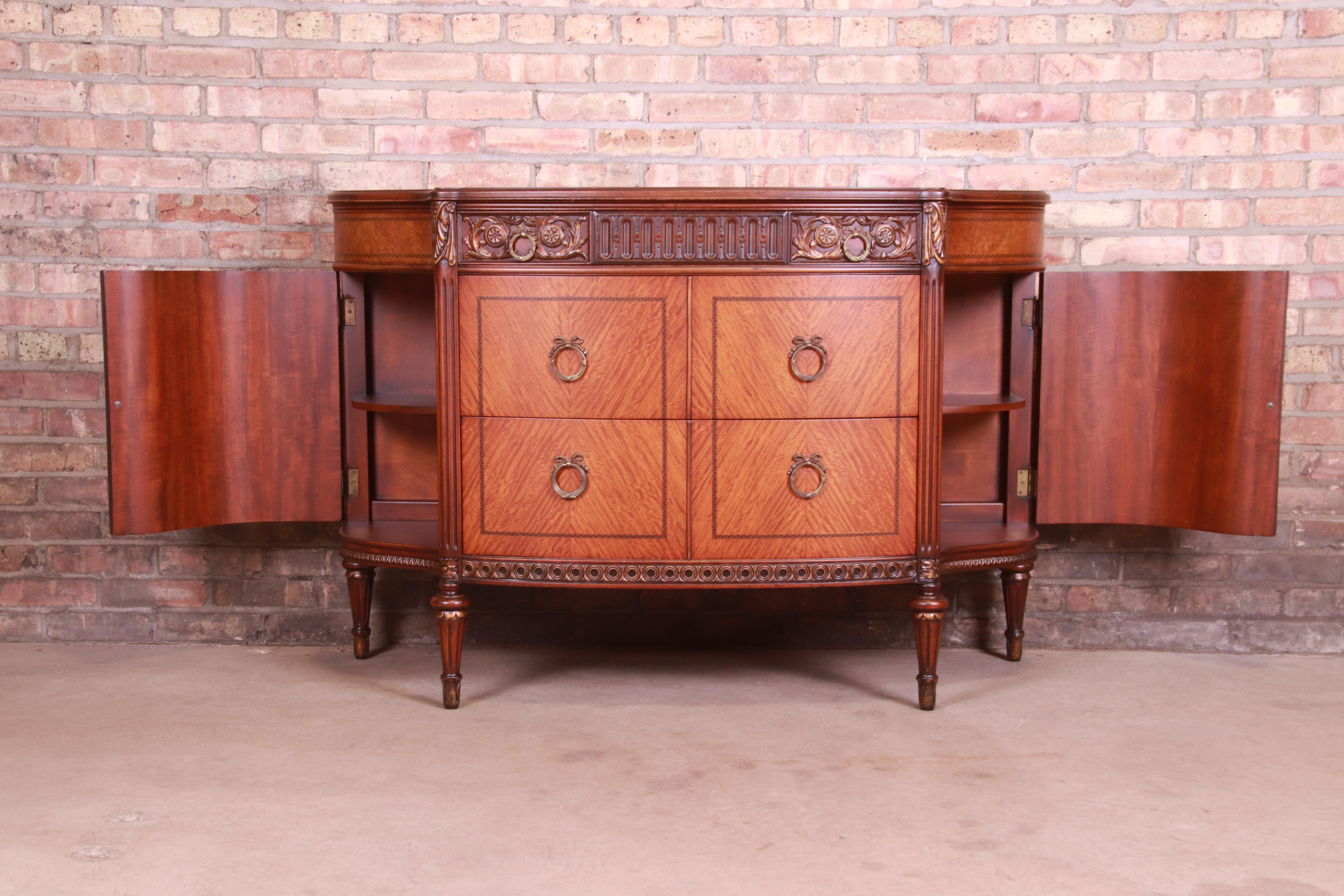 French Louis XVI Satinwood and Mahogany Demilune Dresser by Saginaw, Circa 1920s 4