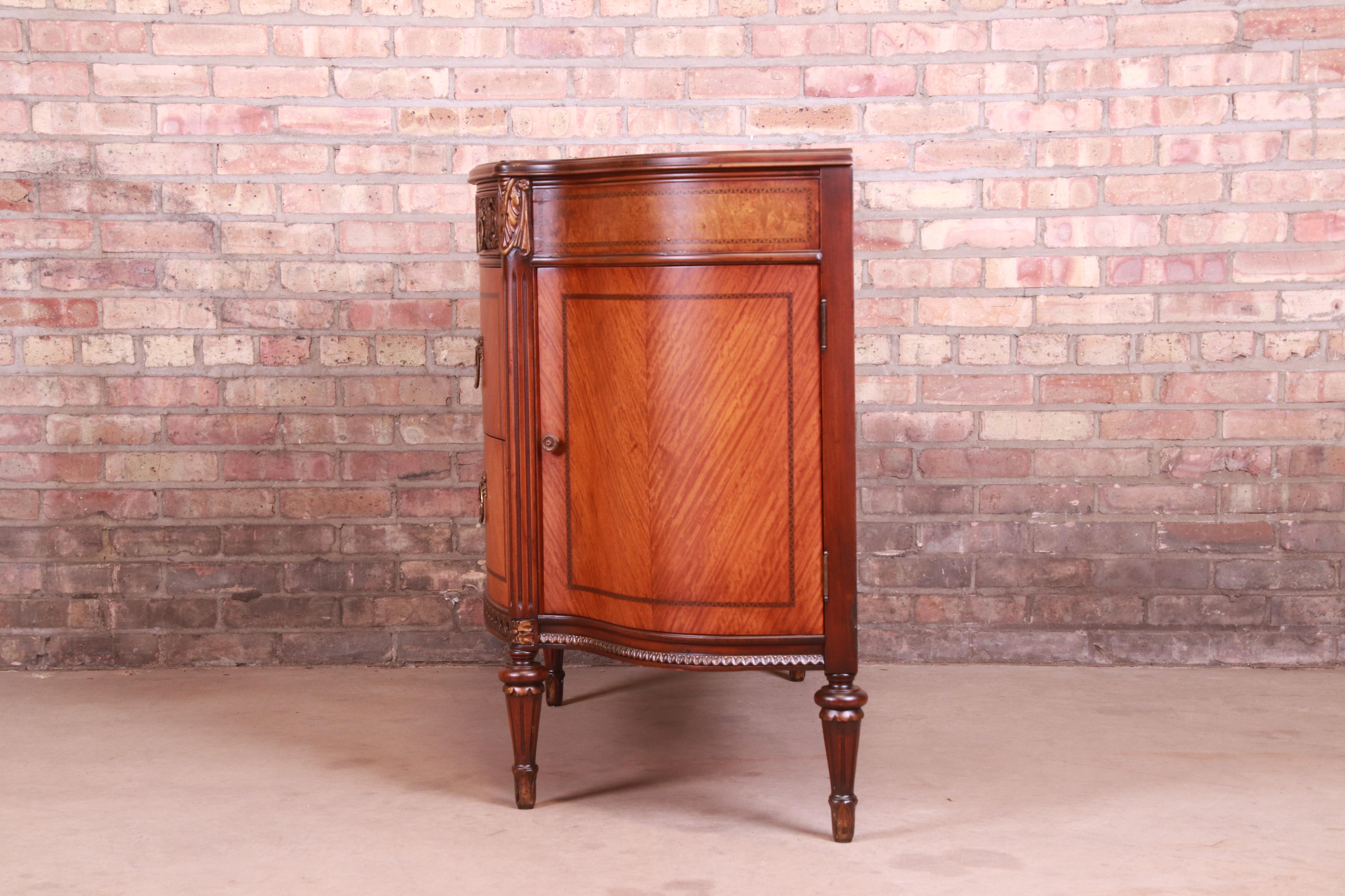 French Louis XVI Satinwood and Mahogany Demilune Dresser by Saginaw, Circa 1920s 8