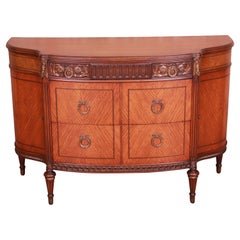 Antique French Louis XVI Satinwood and Mahogany Demilune Dresser by Saginaw, Circa 1920s