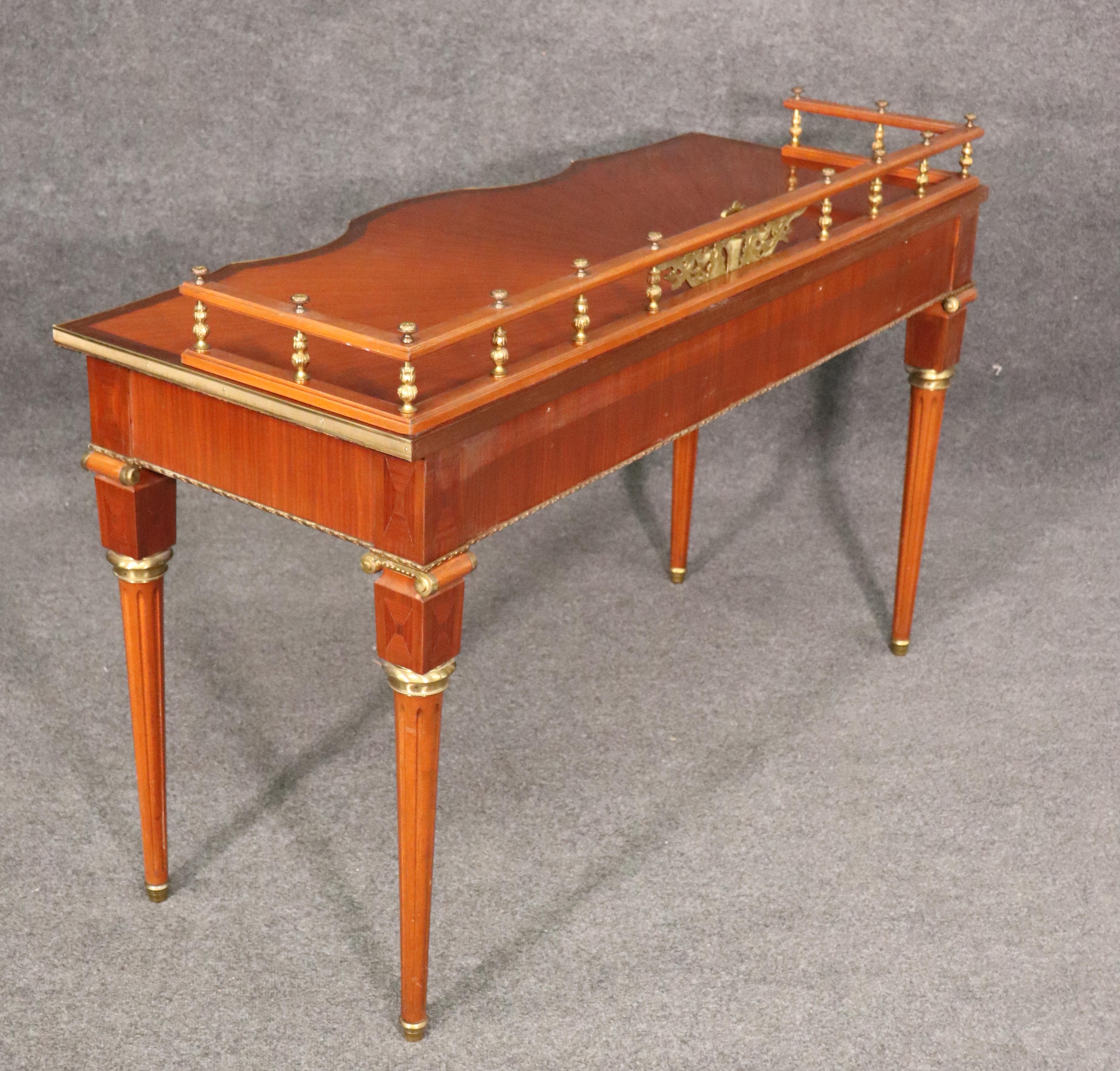 French Louis XVI Satinwood Bronze Mounted Writing Table Desk Bureau Plat C1950 6