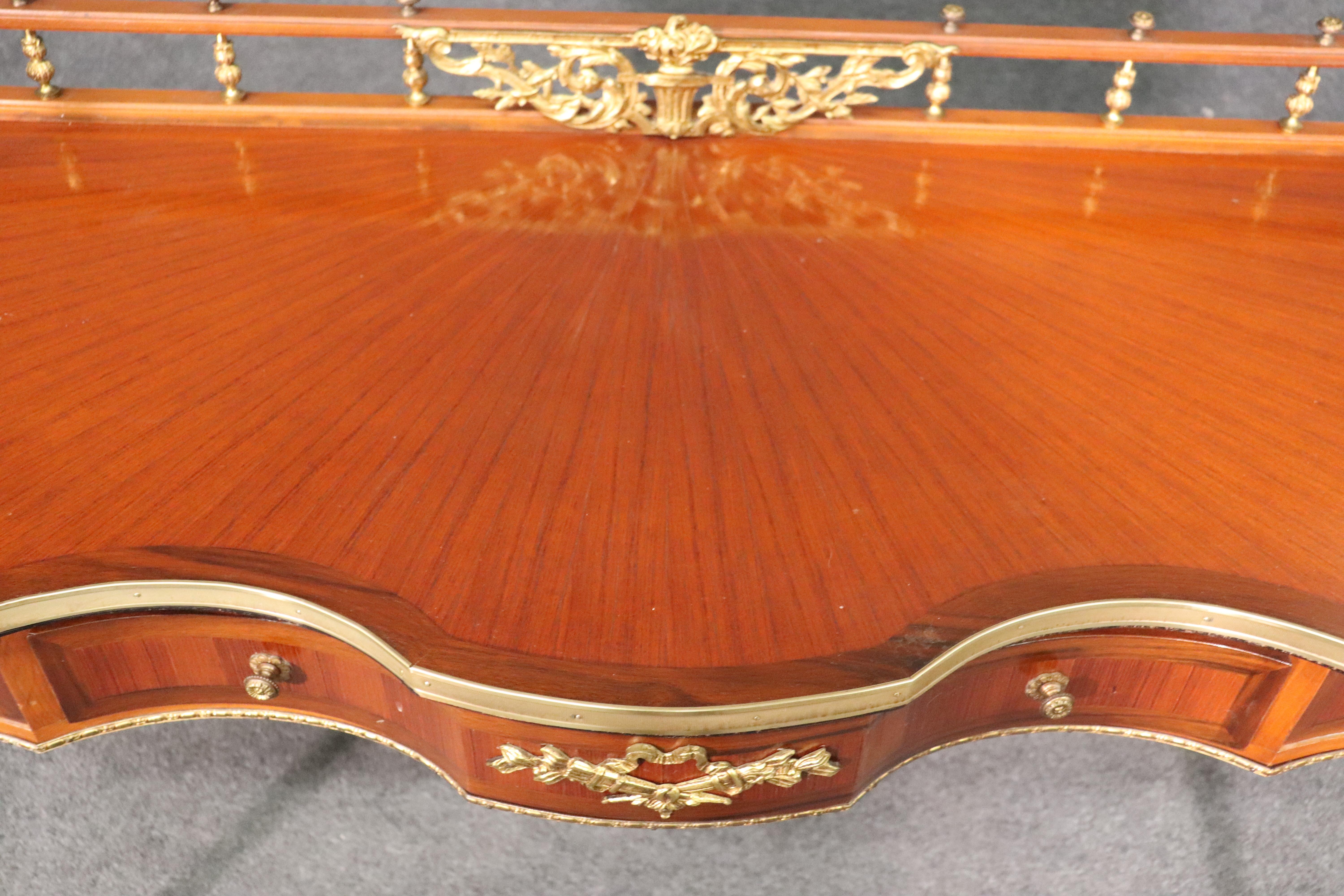 French Louis XVI Satinwood Bronze Mounted Writing Table Desk Bureau Plat C1950 9