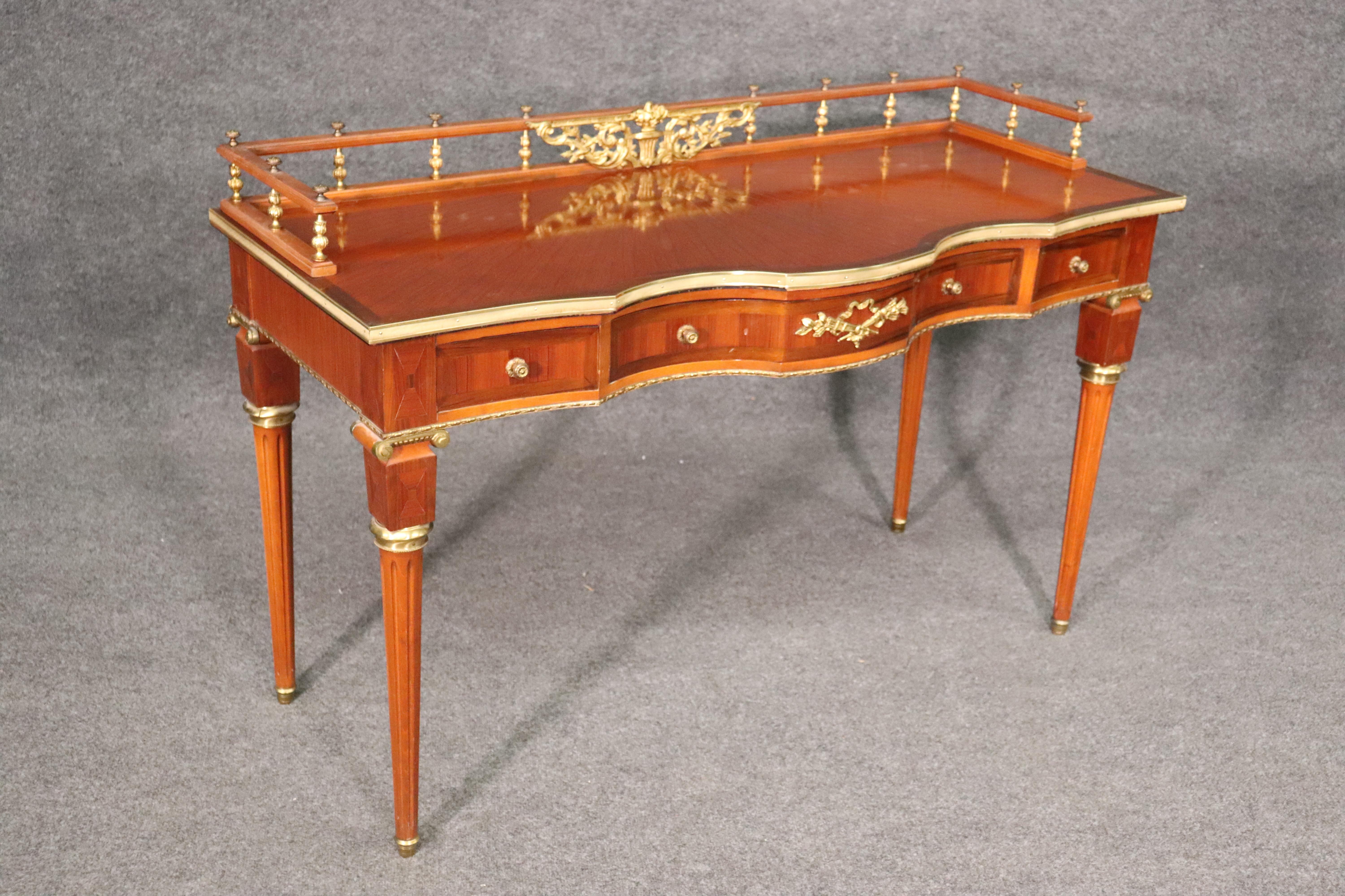 French Louis XVI Satinwood Bronze Mounted Writing Table Desk Bureau Plat C1950 3