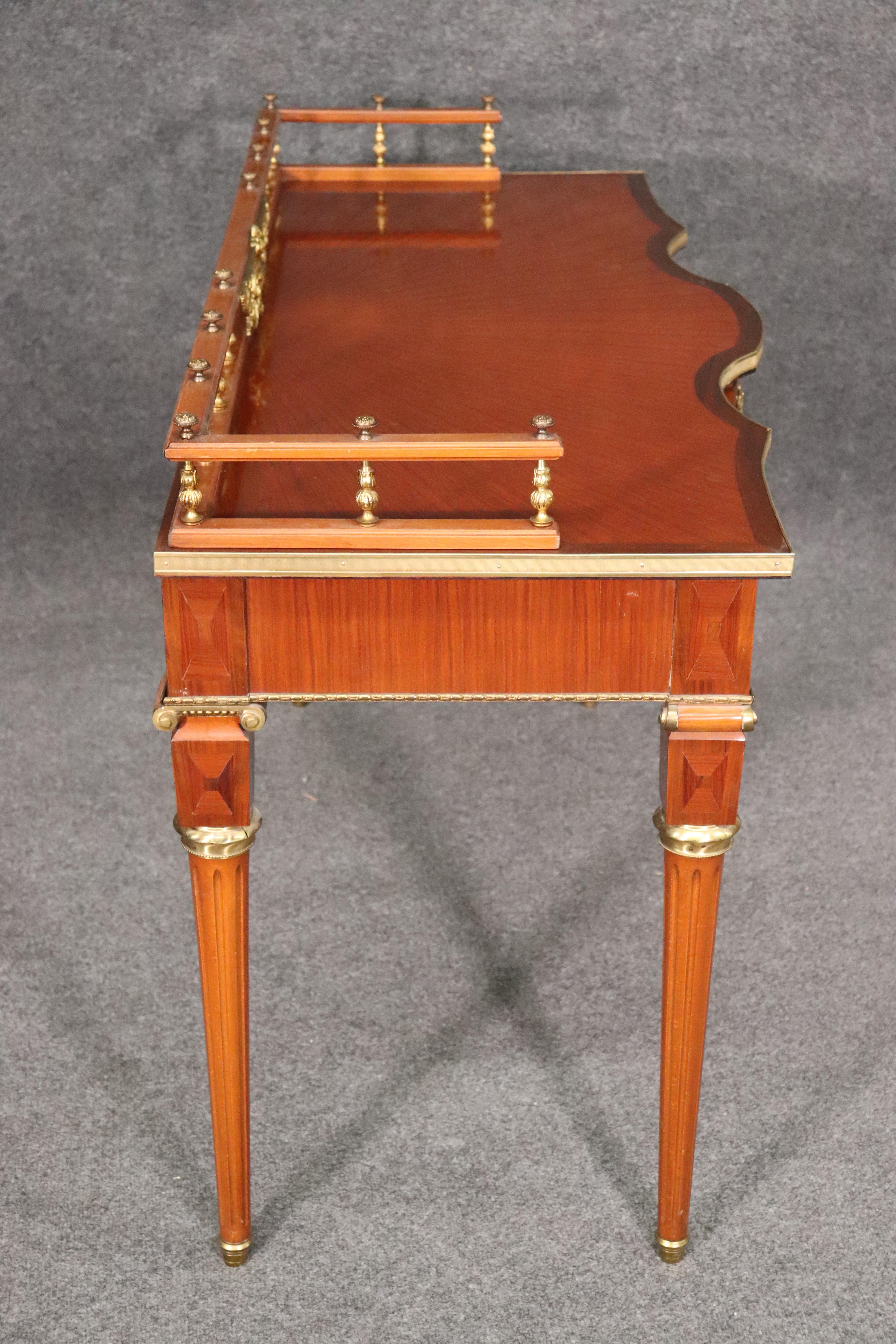 French Louis XVI Satinwood Bronze Mounted Writing Table Desk Bureau Plat C1950 4
