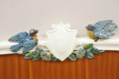 French Louis XVI Satinwood King Size Wall Mount Bed Headboard with Carved Birds