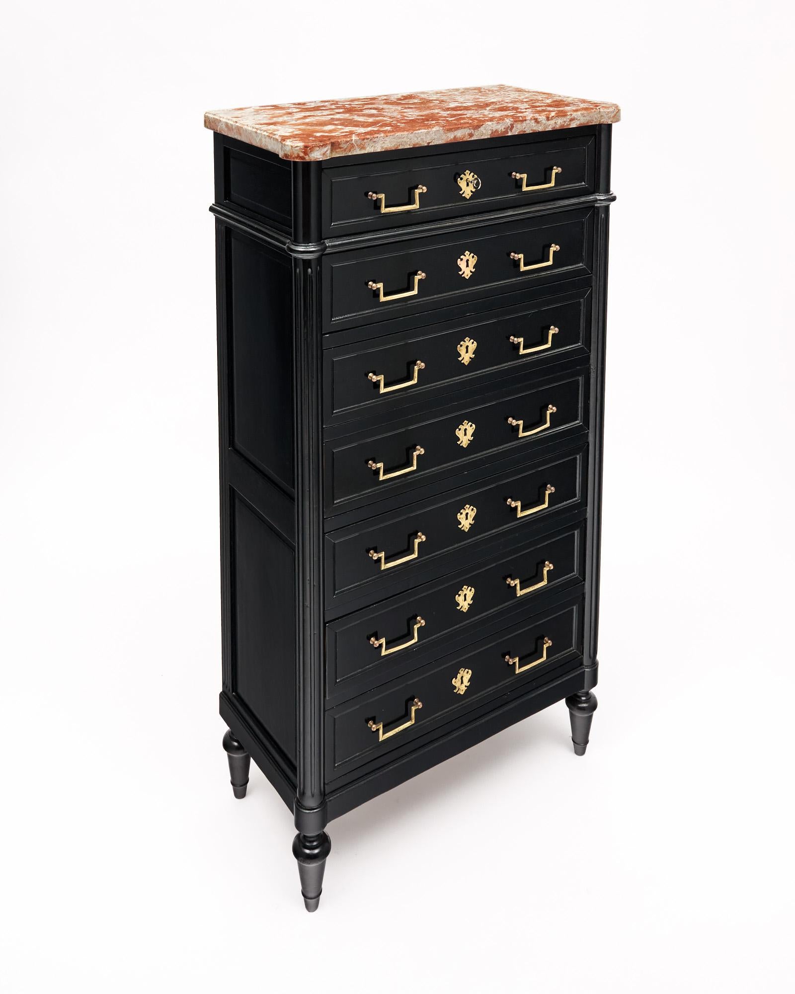 Ebonized French Louis XVI Semainier with Marble For Sale