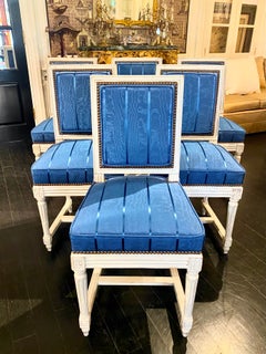 Juego francés Luis XVI de 6 sillas y 2 sillones en azul
