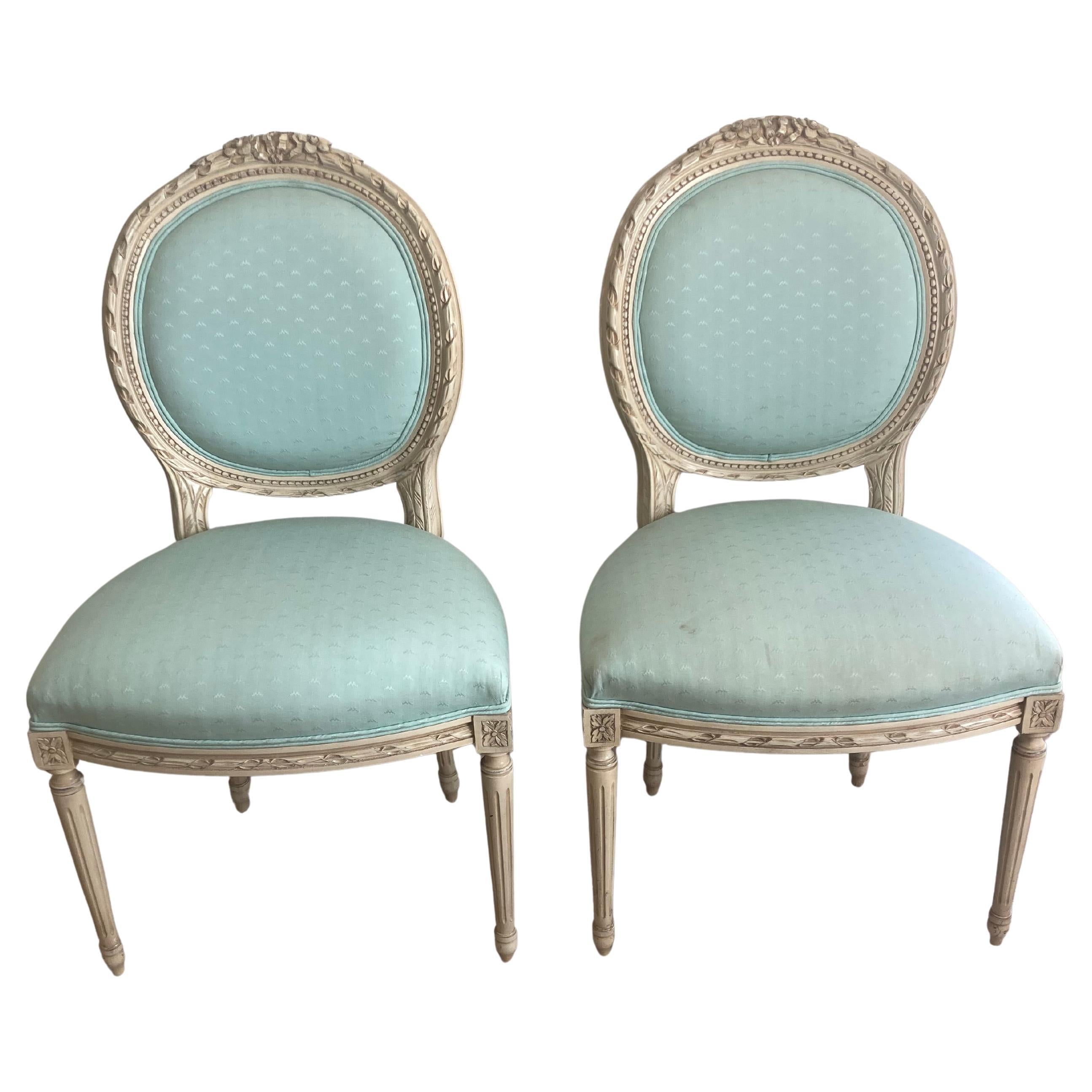 French Louis XVI Side Chairs Medallion Backs - a Pair For Sale