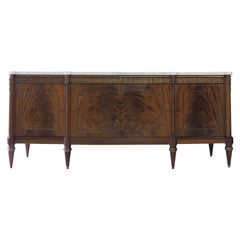 Vintage French Louis XVI Sideboard in Mahogany Marble Top Louis XVI