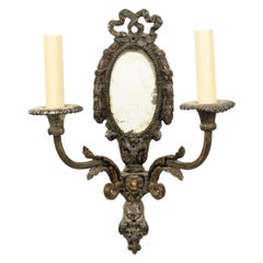 French Louis XVI Silver Plate Mirrored Wall Sconce