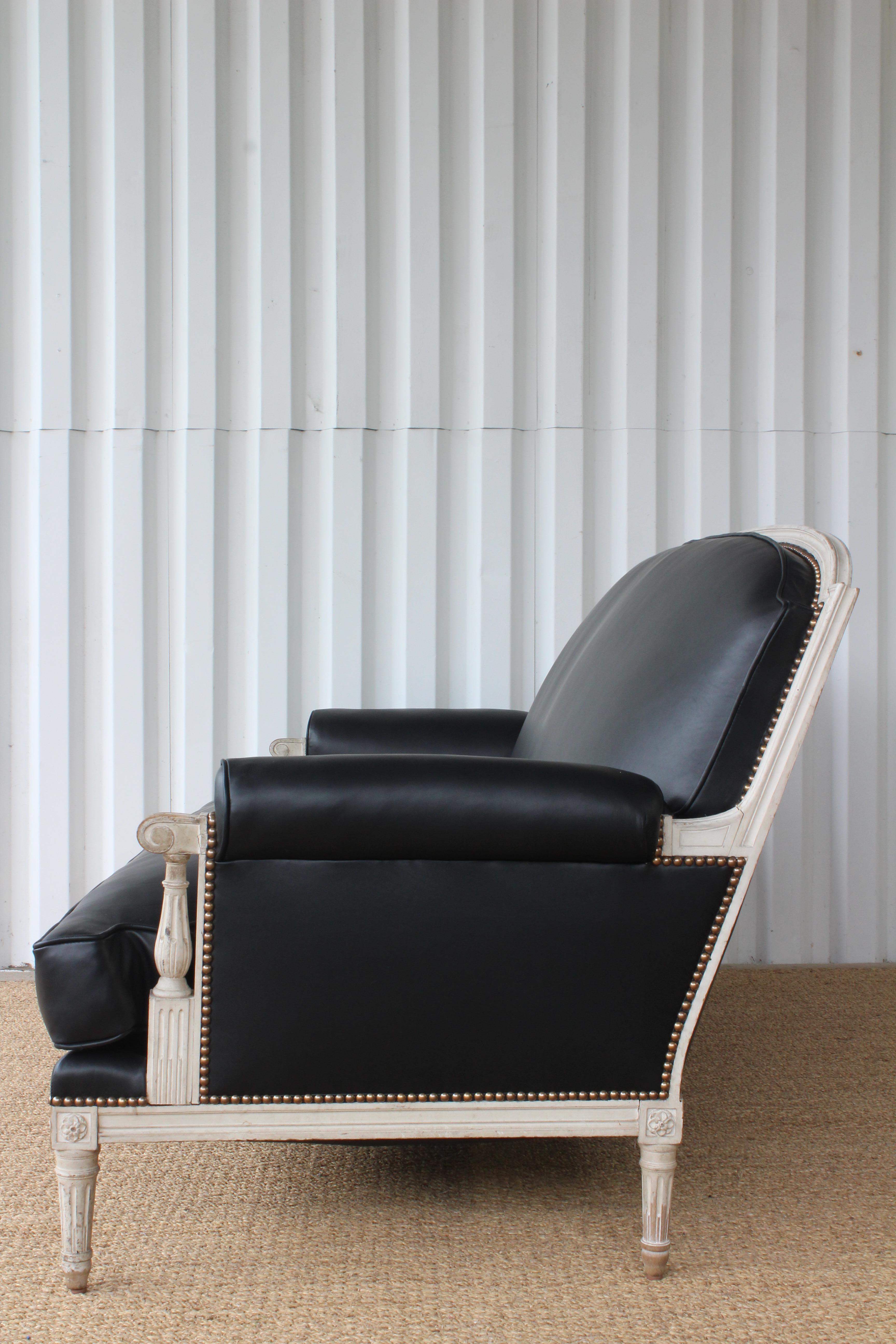 Painted French Louis XVI Sofa in Leather For Sale