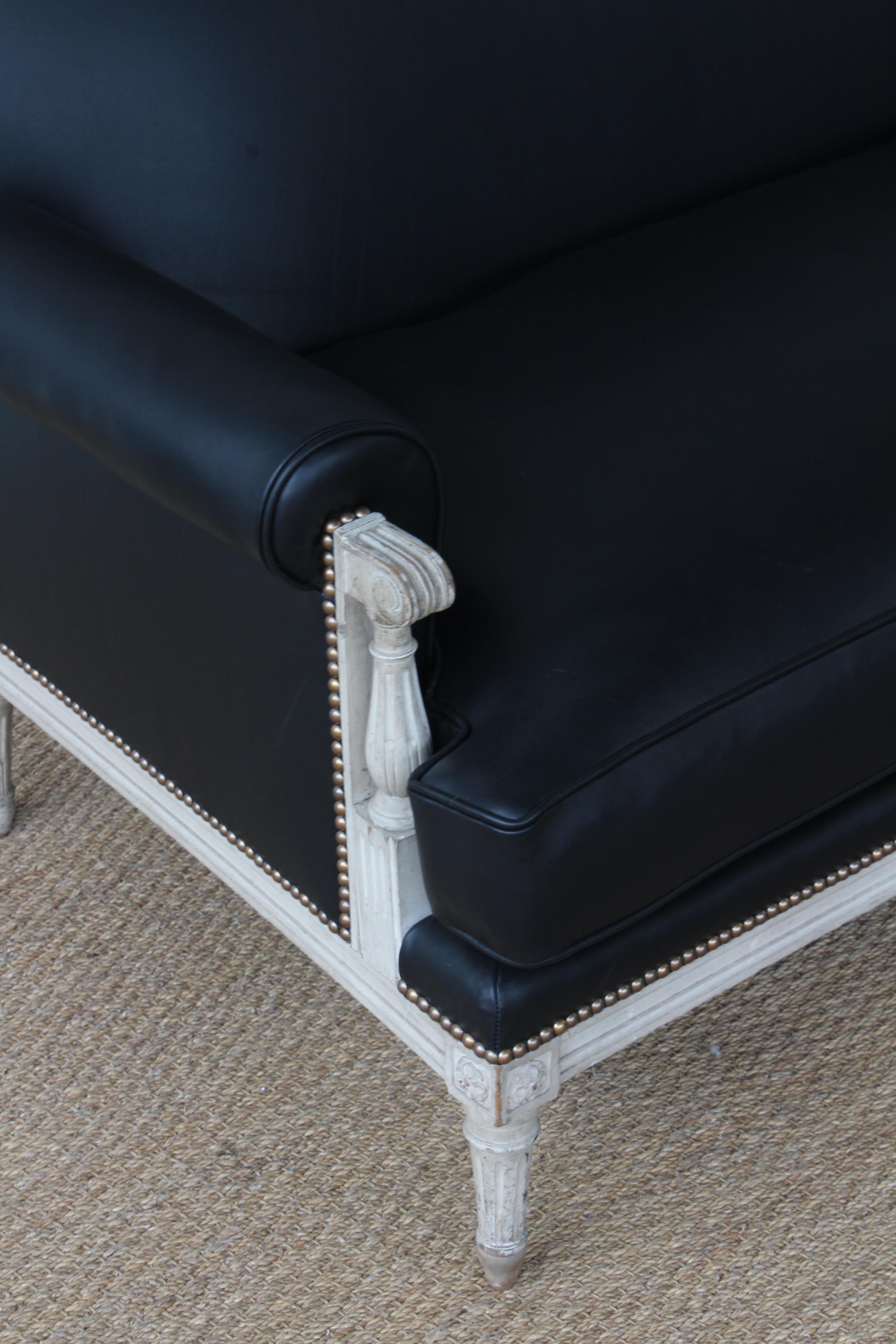 19th Century French Louis XVI Sofa in Leather For Sale