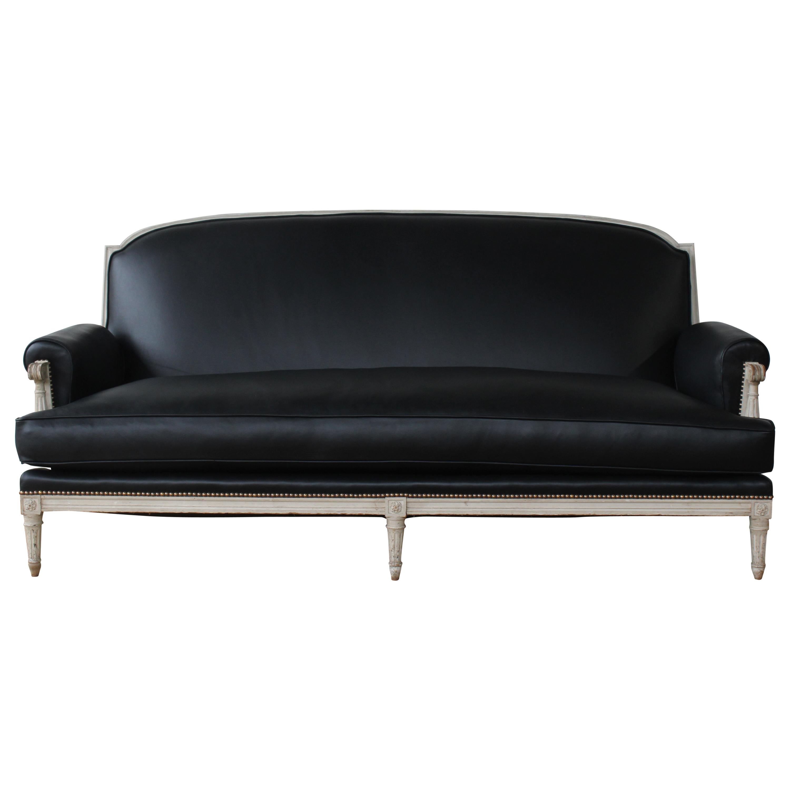 French Louis XVI Sofa in Leather For Sale