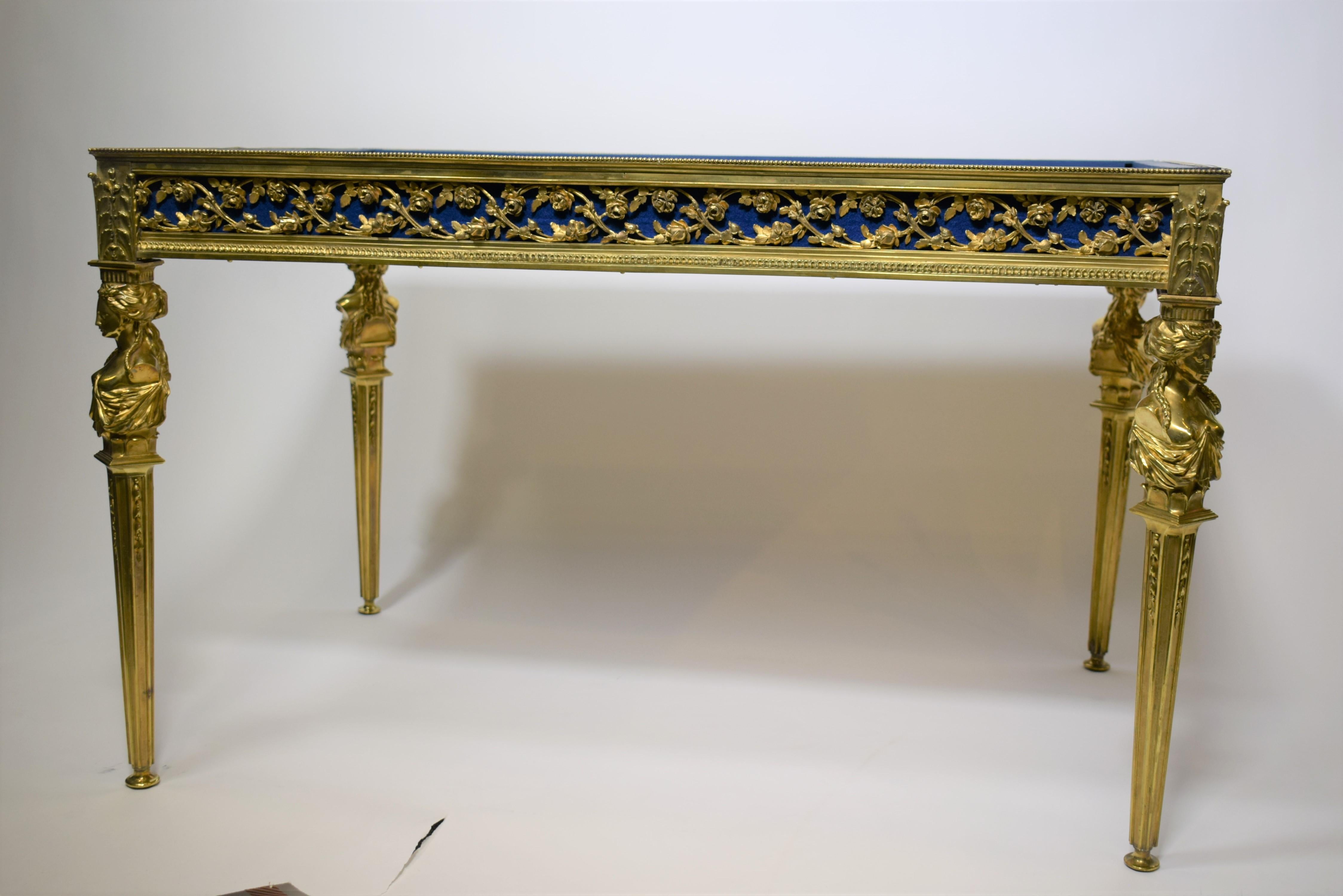 Gilt French Louis XVI Solid Bronze Vitrine Table For Sale