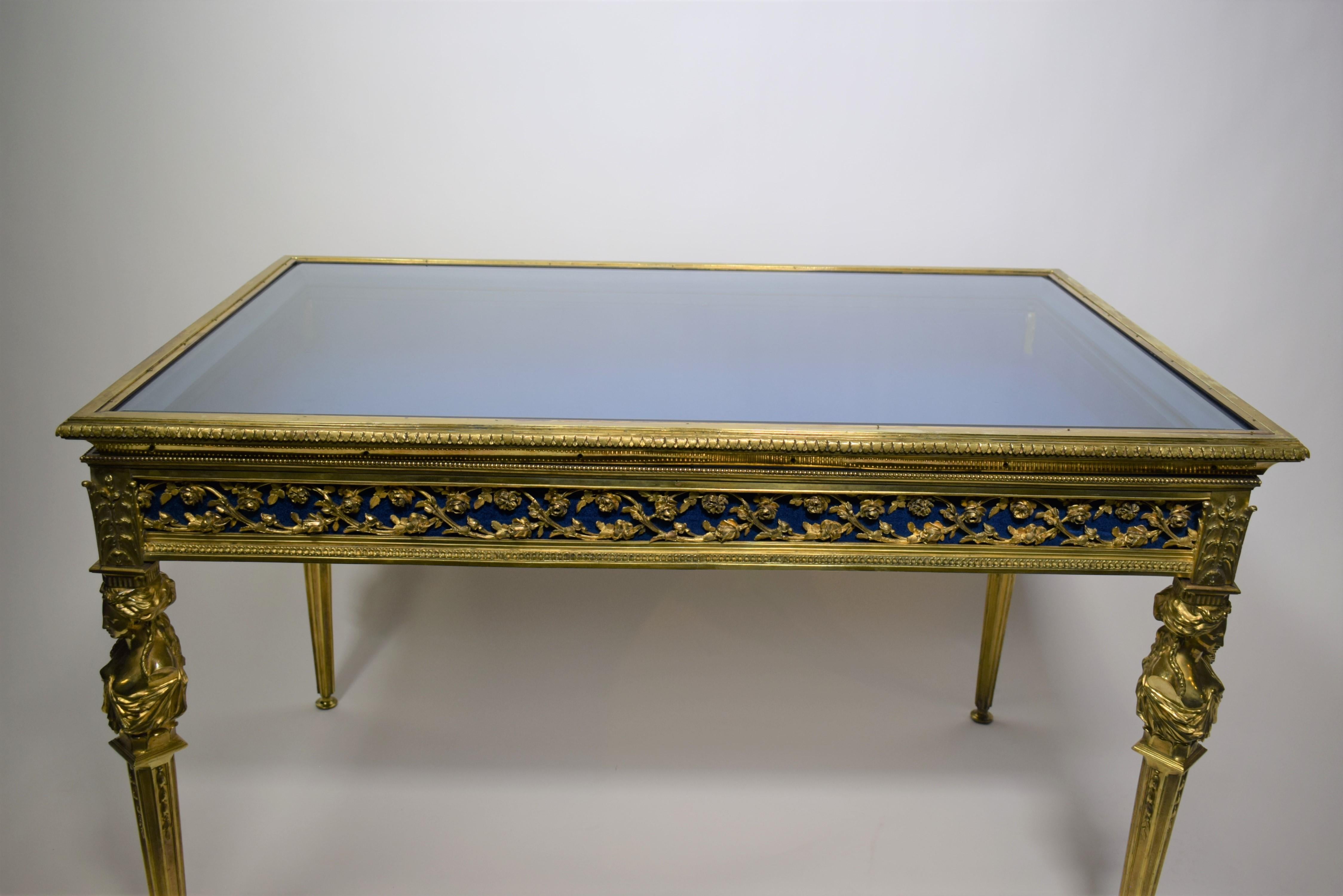 19th Century French Louis XVI Solid Bronze Vitrine Table For Sale