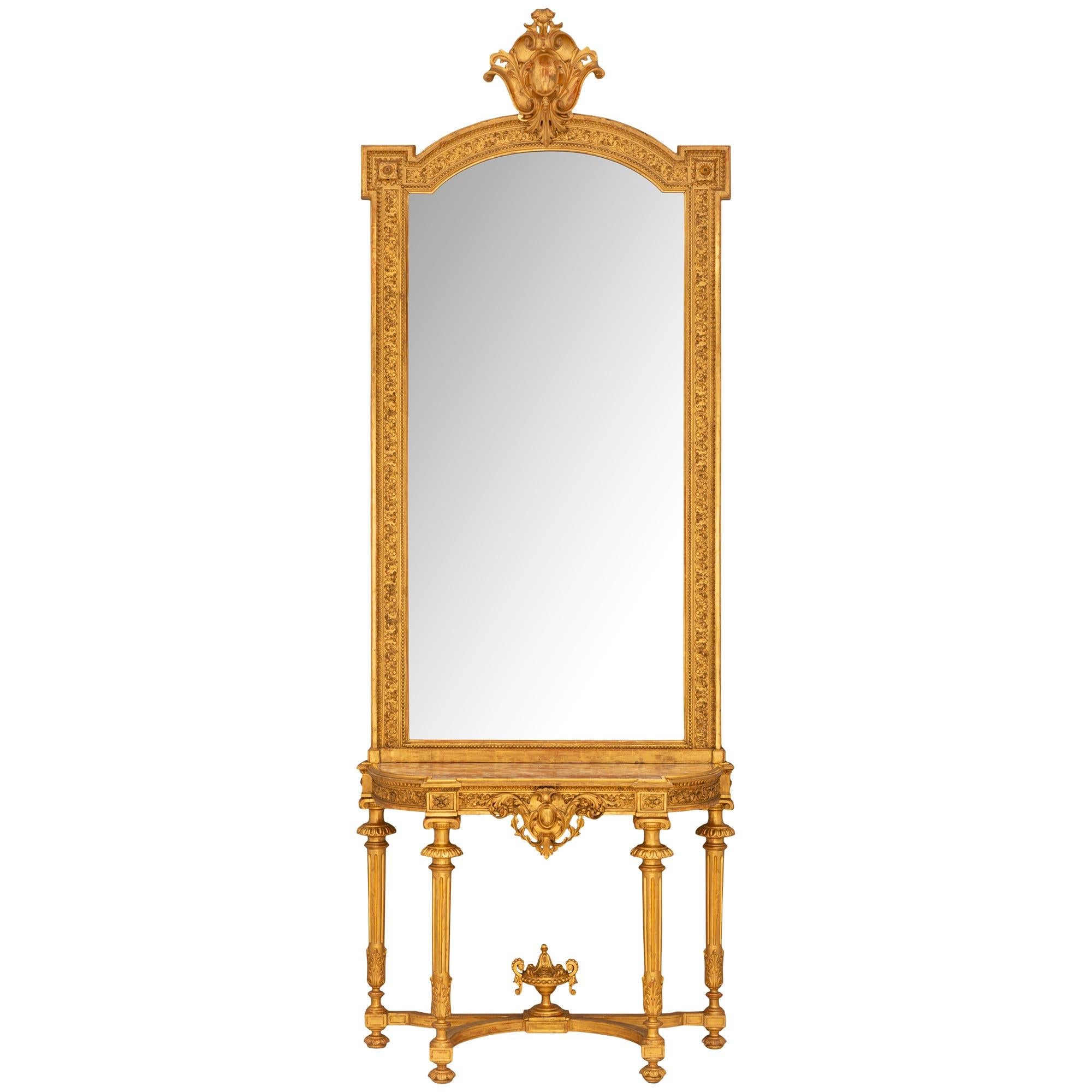 French Louis XVI St Giltwood Console and Mirror For Sale 8