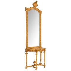 French Louis XVI St Giltwood Console and Mirror